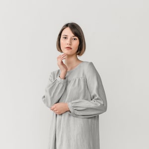 Long sleeve dress Smock linen dress Linen night dress Romantic nightgown Linen sleepwear Flowy linen dress MONA gather dress image 3