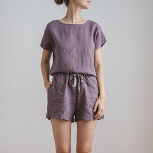 Linen sleepwear set - Lavender linen shorts and top - Leisurewear - Linen pajamas - Linen nightwear - Linen blouse - AUDREY top ELLA shorts