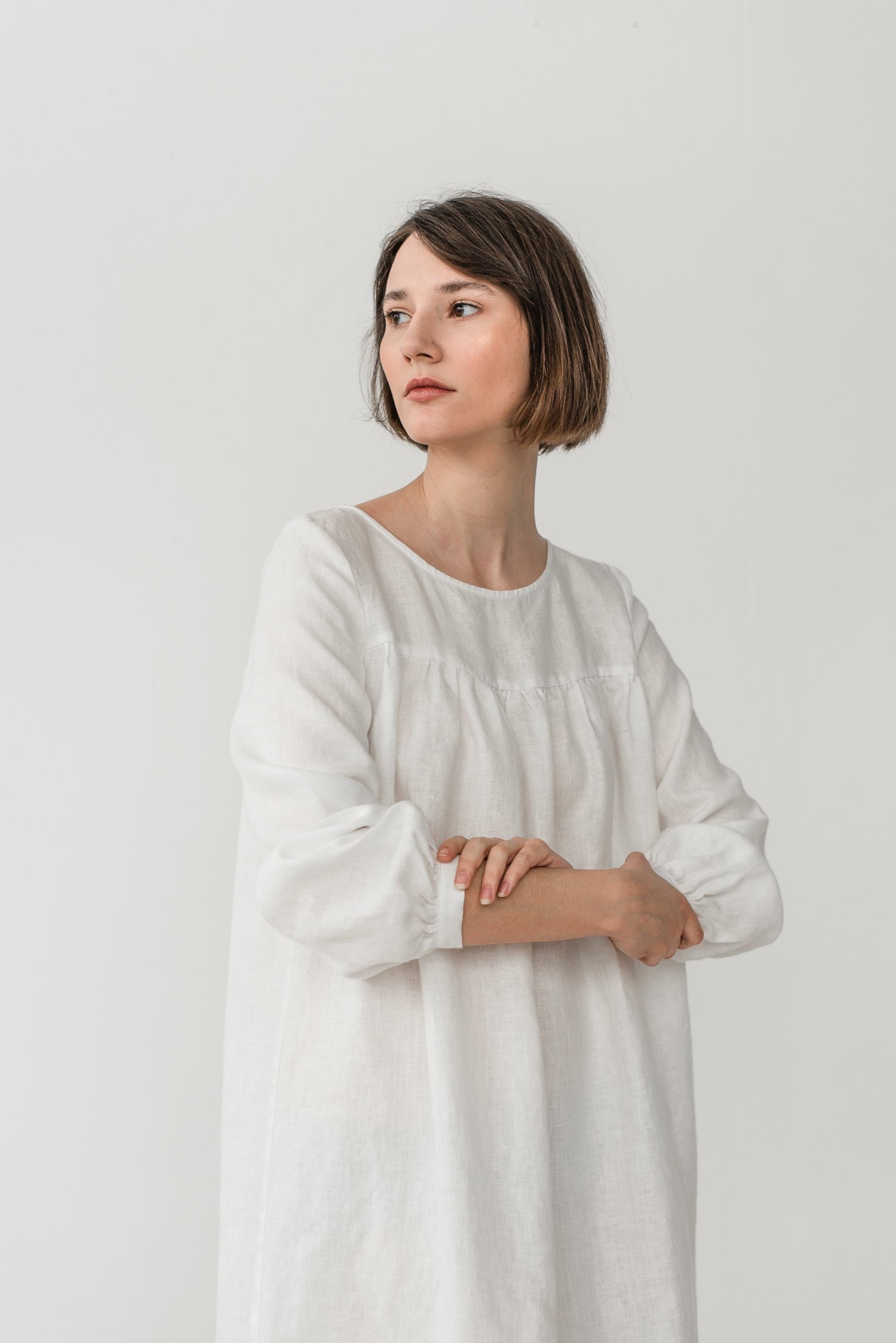 Long Sleeve Linen Sleepwear Gather Linen Dress Loose MONA Nightgown Dress Nightwear Linen Bride Etsy Linen Night Dress - Linen Dress