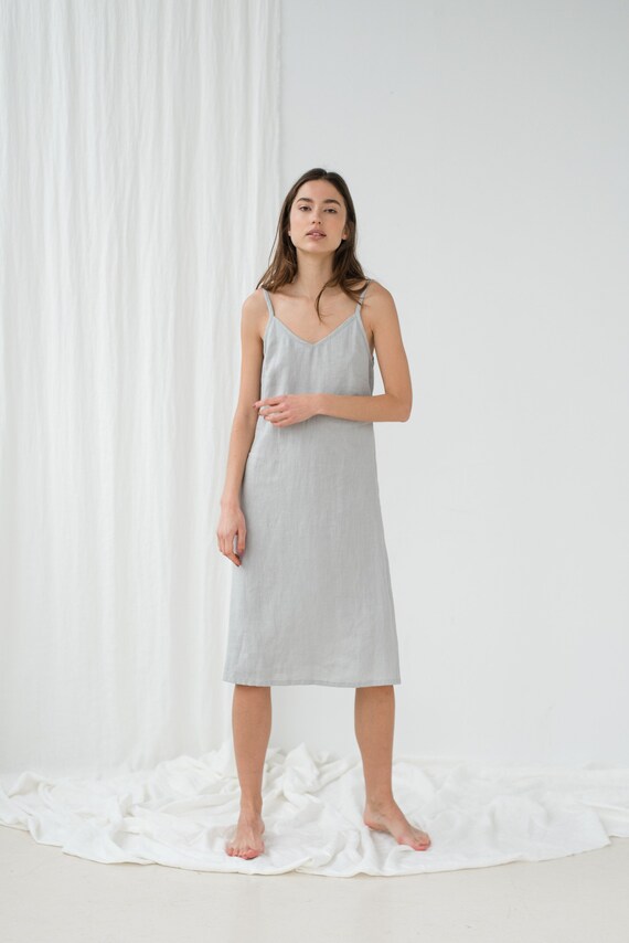 Ready to Ship Ice Grey Dress Size S Linen Slip Dress Women Long