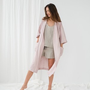 Linen robe with pocket Oversized kimono jacket Pink bathrobe women Linen spa robe Dressing gown Linen robe dress PETRA robe image 5