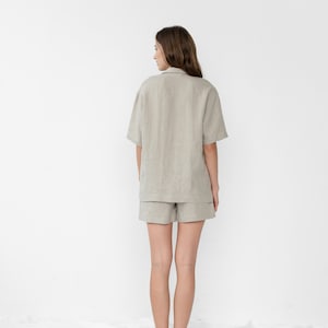 Natural pajamas Women's linen sleepwear Linen shirt with buttons Linen summer set Lounge ALEXIS short sleeve shirt and ELLA shorts image 6