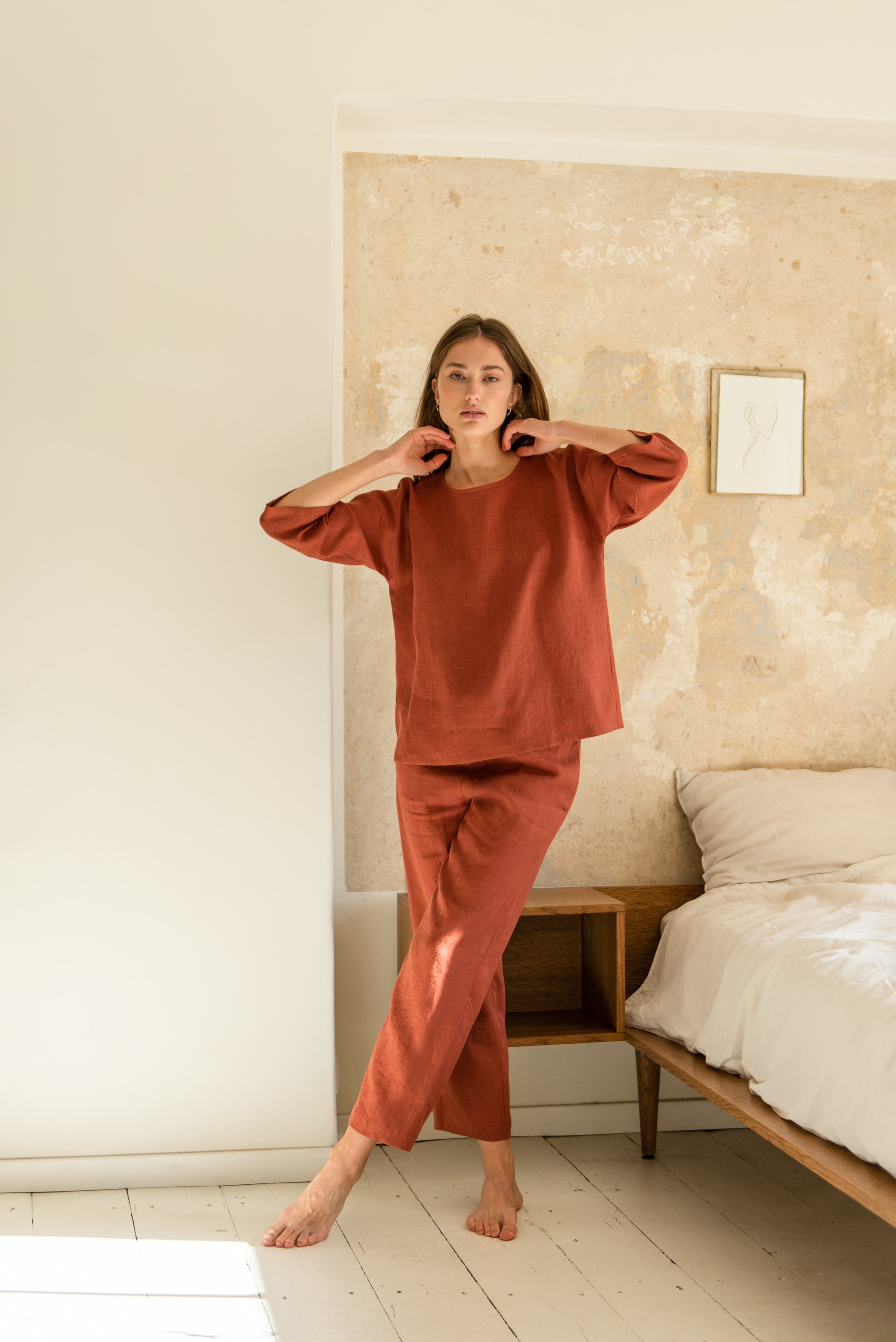 Linen Night Wear/ Long Sleeve Pajama/ Linen Sleepwear/ Linen Pajama Set ...