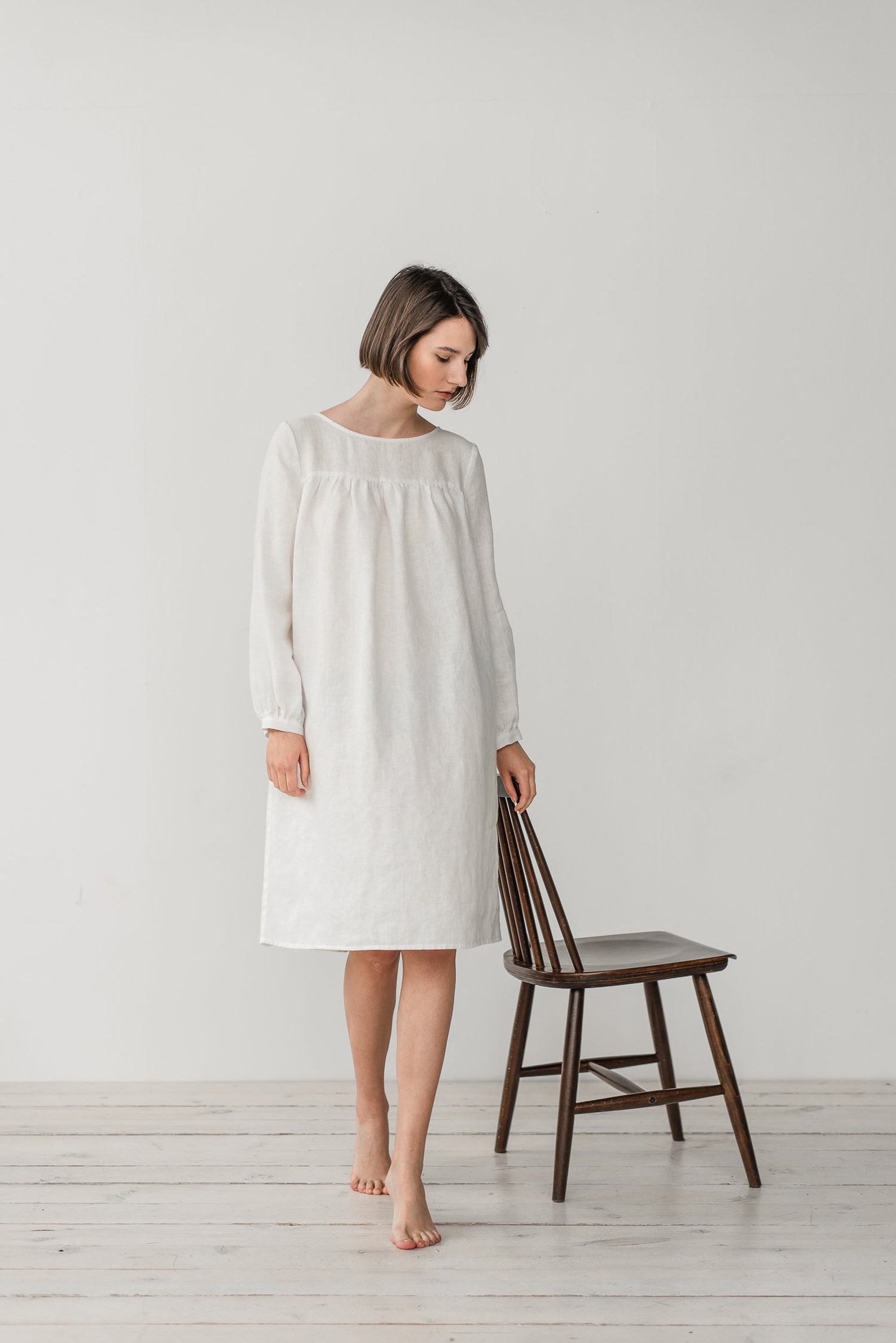 NIGHT MARIA LINEN MIDI DRESS
