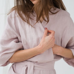 Dusty pink linen bathrobe with pocket Linen kimono robe Linen spa robe Dressing gown Linen long robe Morning gown PETRA robe image 7