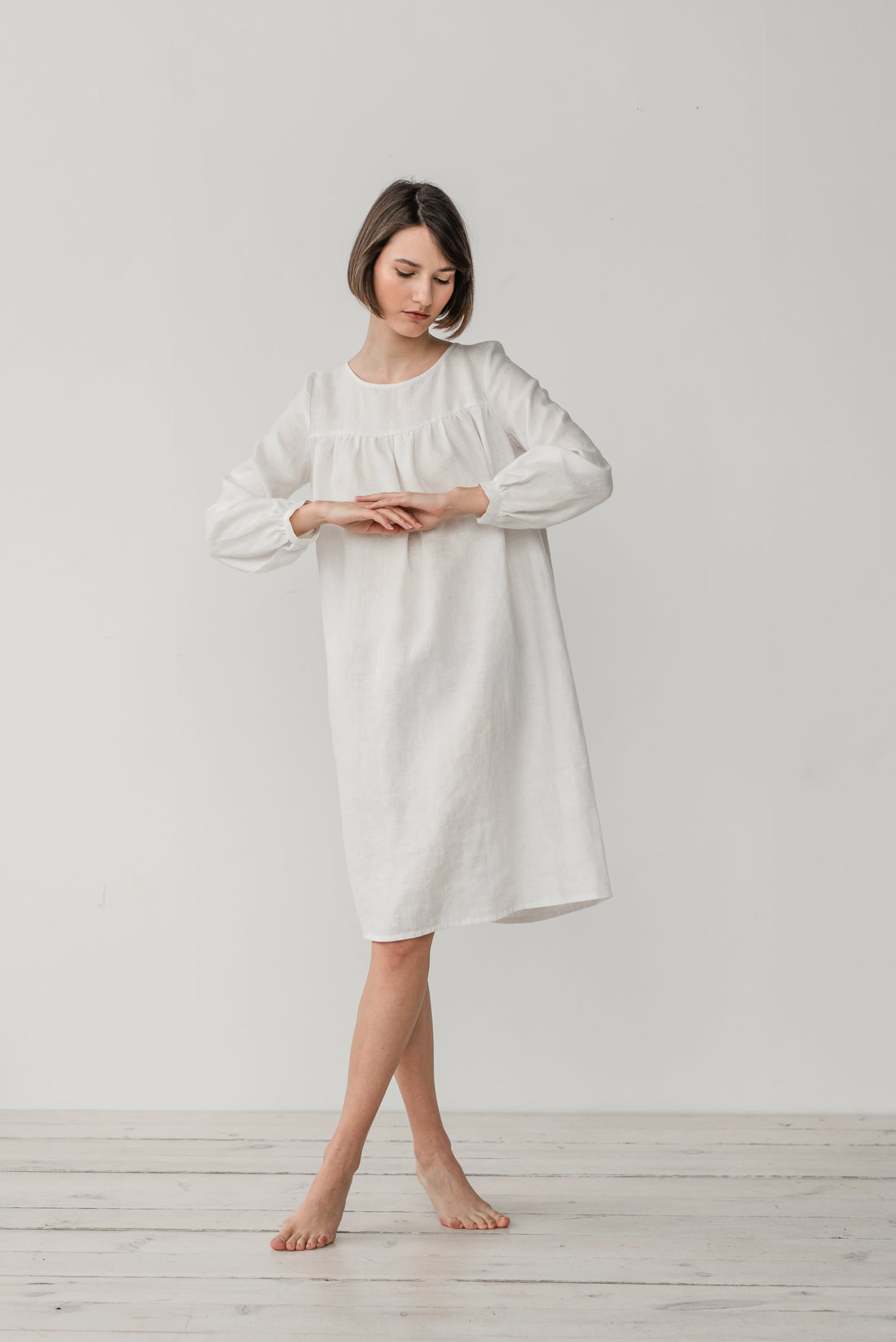 Long Sleeve Dress Linen Night Dress Linen Bride Nightgown Etsy UK