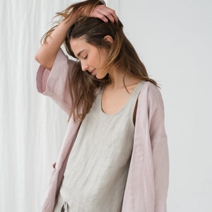 Linen robe with pocket Oversized kimono jacket Pink bathrobe women Linen spa robe Dressing gown Linen robe dress PETRA robe image 3