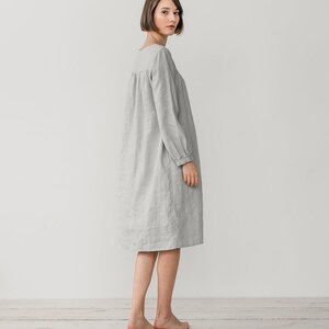 Long sleeve dress Smock linen dress Linen night dress Romantic nightgown Linen sleepwear Flowy linen dress MONA gather dress image 7