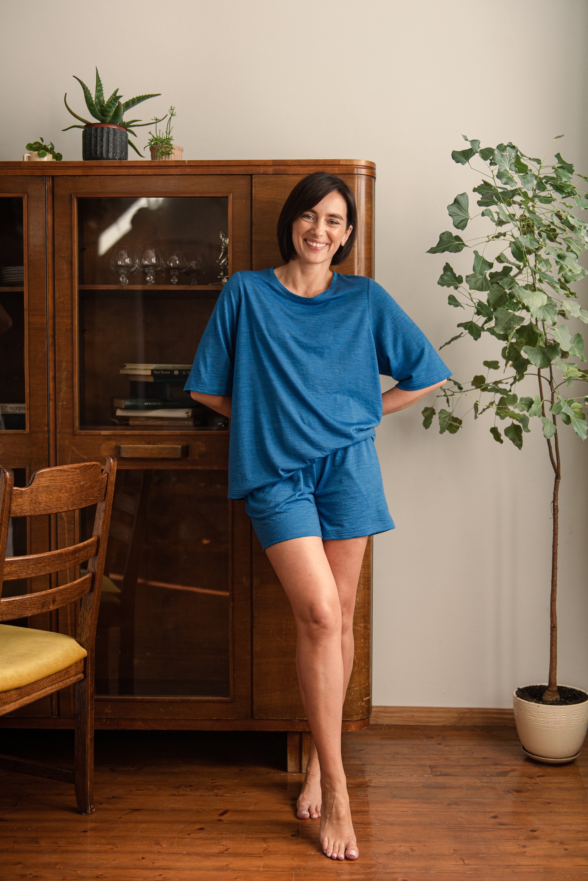 100% Merino Wool Sleepwear Winter Pajamas for Women Thermal Pajamas Blue Pajama  Set Pjs Matching Set IRIS Top and EVA Pants 
