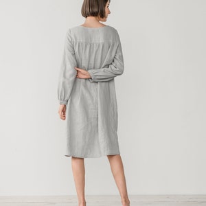 Long sleeve dress Smock linen dress Linen night dress Romantic nightgown Linen sleepwear Flowy linen dress MONA gather dress image 5