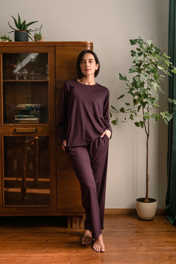 100 Merino Wool Pajamas Organic Sleepwear Luxury Winter Pajamas Women Thermal Nightwear Long Pajama Set GRETA Top and EVA Pants Etsy Canada