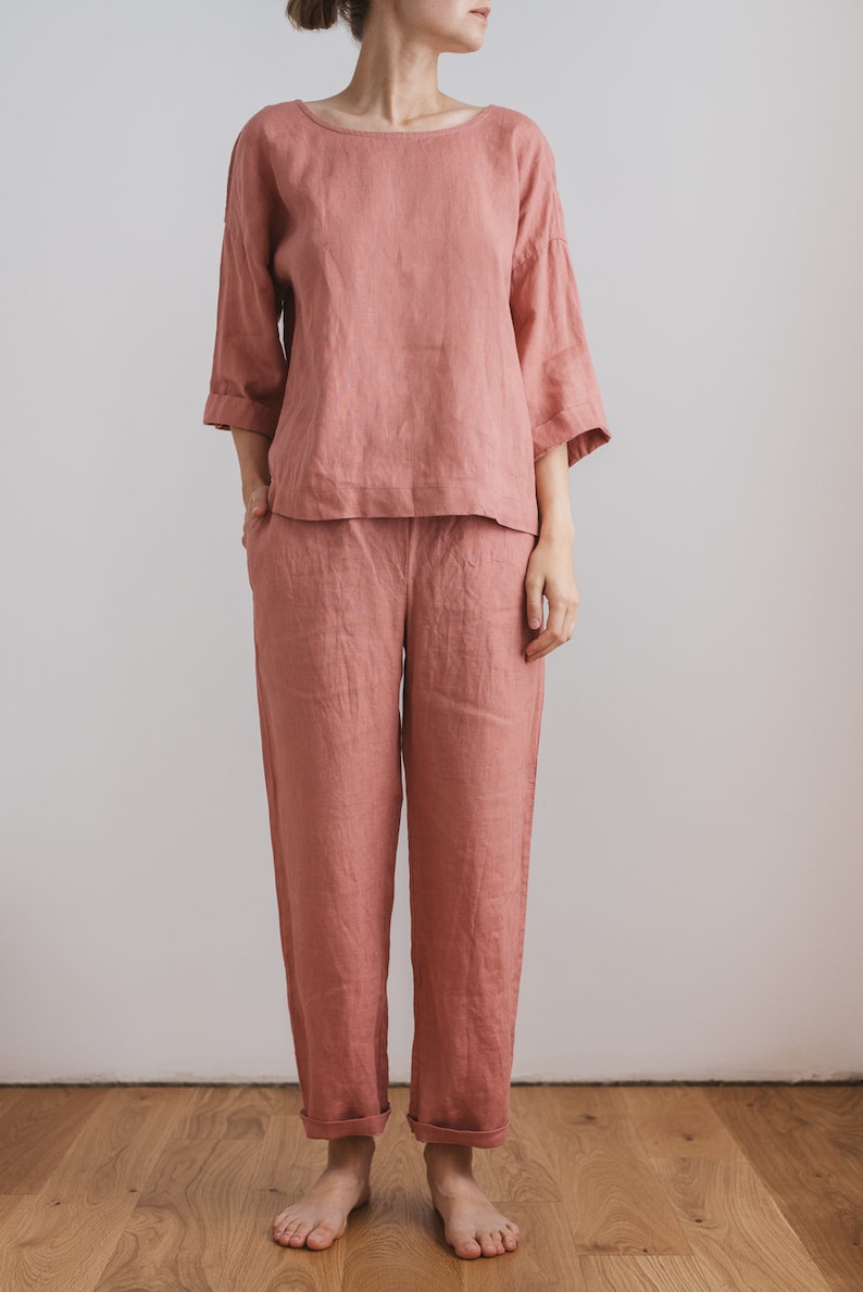Linen Night Wear/ Long Sleeve Pajama/ Linen Sleepwear/ Linen Etsy