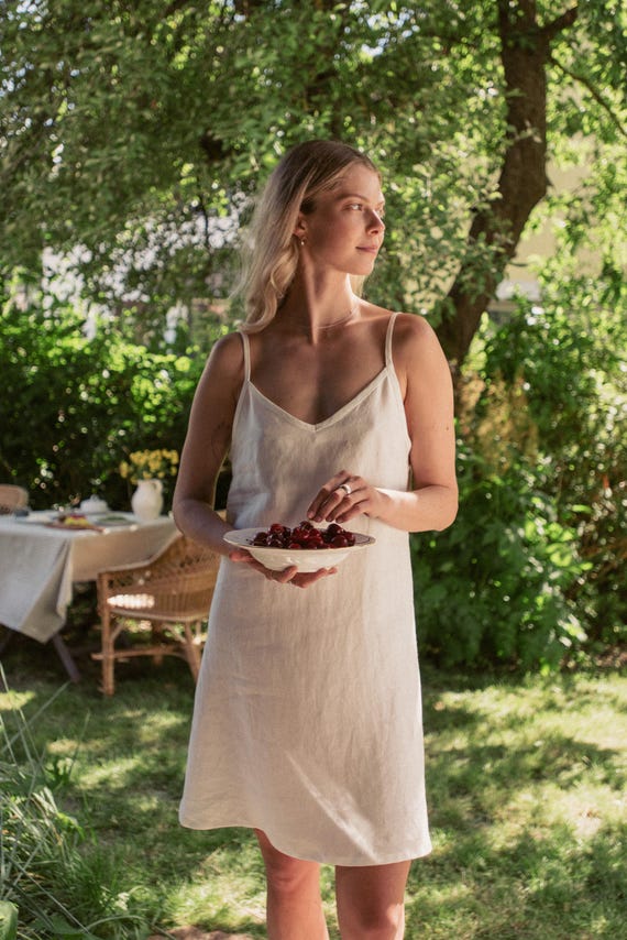 White Linen Slip Dress: V-neck Sleeveless Midi Nightgown - Tilda - Etsy Israel White Linen Slip Dress: V-neck Sleeveless Midi Nightgown - Tilda - Etsy Israel