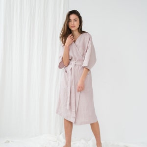 Dusty pink linen bathrobe with pocket Linen kimono robe Linen spa robe Dressing gown Linen long robe Morning gown PETRA robe image 5