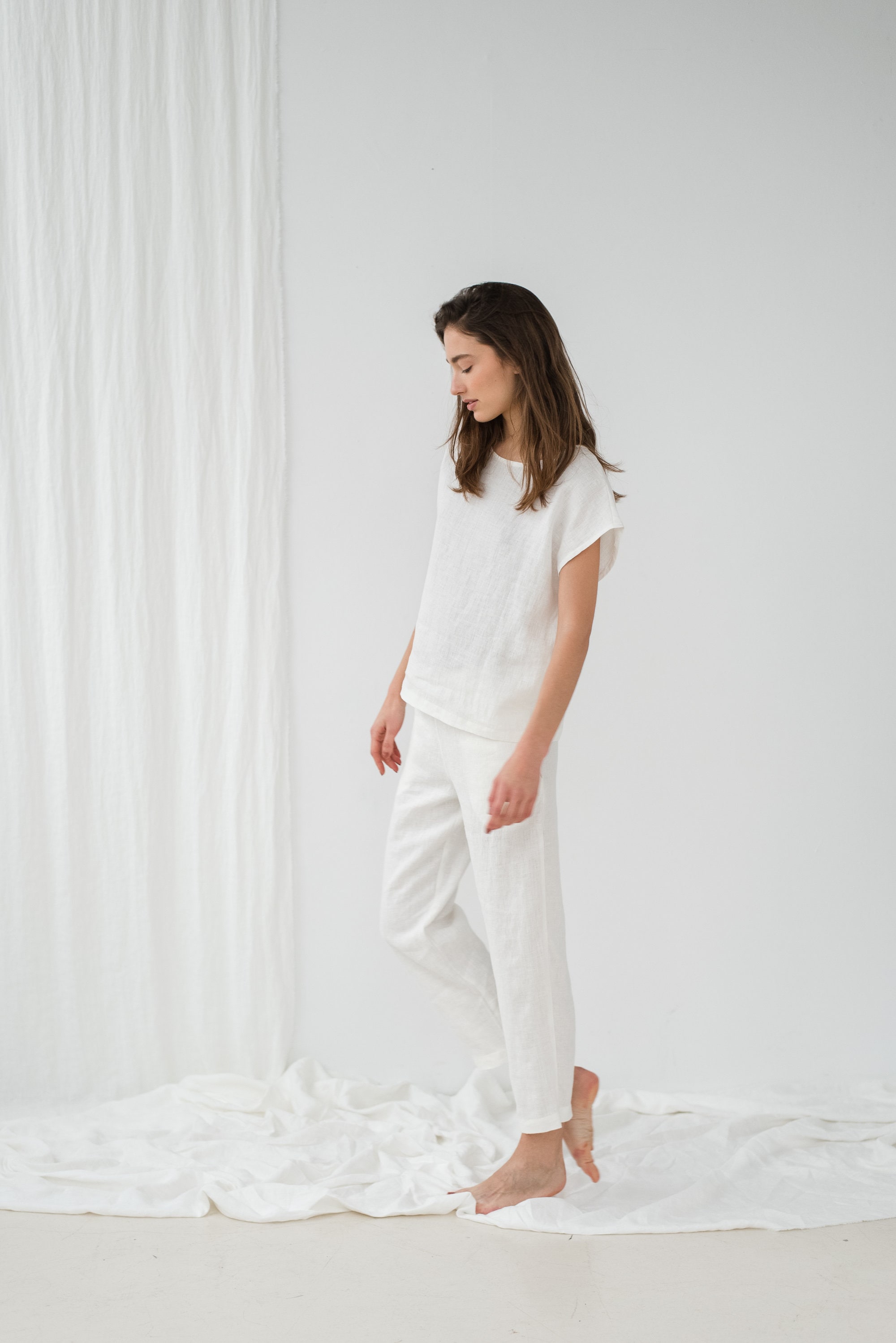 Linen sleepwear/ White pajama set/ Linen pyjama/ Linen pants/ Etsy