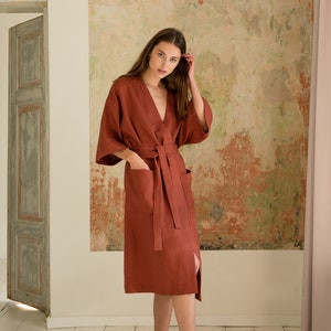 Japanese style robe Linen kimono robe Oversized terracotta robe Wide sleeve robe Linen robe women Dressing gown PETRA robe image 6