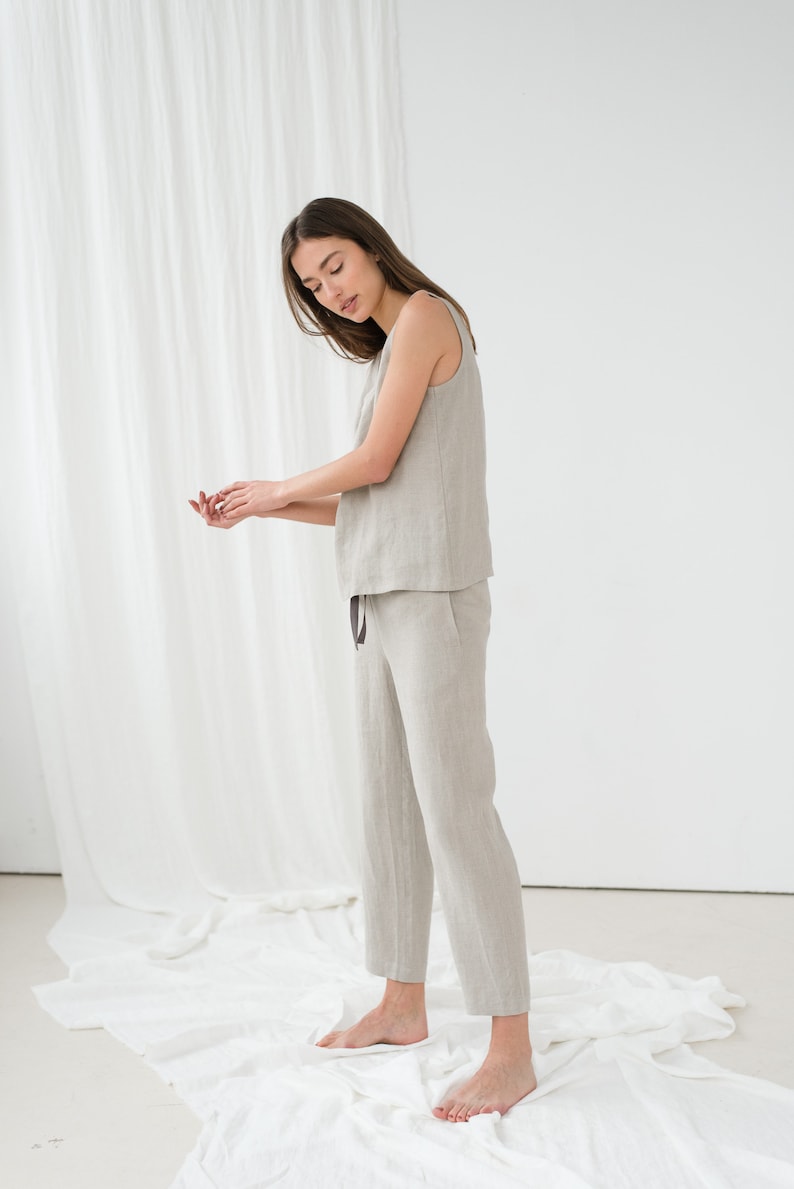 Linen Pajama Set/ Linen Pants/ Linen Sleeveless Top/ Linen Etsy Australia