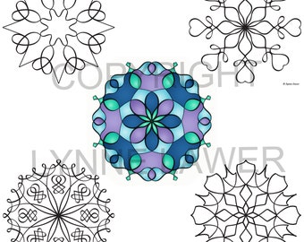 Love Flower Set from Super Simple Mandalas 2 | 5 Easy Colouring Pages | Mandala Printables