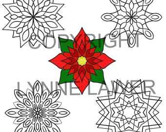 Poinsettia Super Simple Mandala Set | 5 Easy Colouring Pages | Mandala Printables