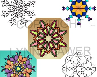 Art Deco Set from Super Simple Mandalas 2 | 5 Easy Colouring Pages | Mandala Printables