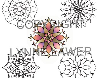 Swirl Flower Set from Super Simple Mandalas | 5 Easy Colouring Pages | Mandala Printables