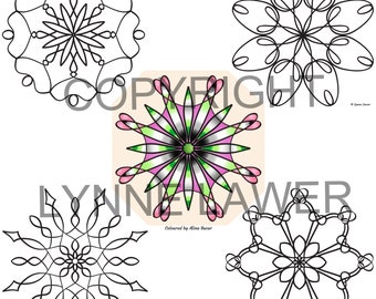 Tudor Daisy Set from Super Simple Mandalas 3 | 5 Easy Colouring Pages | Mandala Printables