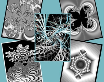 Rollercoaster Printable Greyscale Fractals | 5 Different Fractals | Printable Fractal Patterns to Colour | Unique Fractal Designs