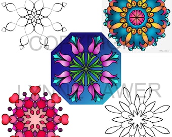 Spiral Flower Set from Super Simple Mandalas 2 | 5 Easy Colouring Pages | Mandala Printables