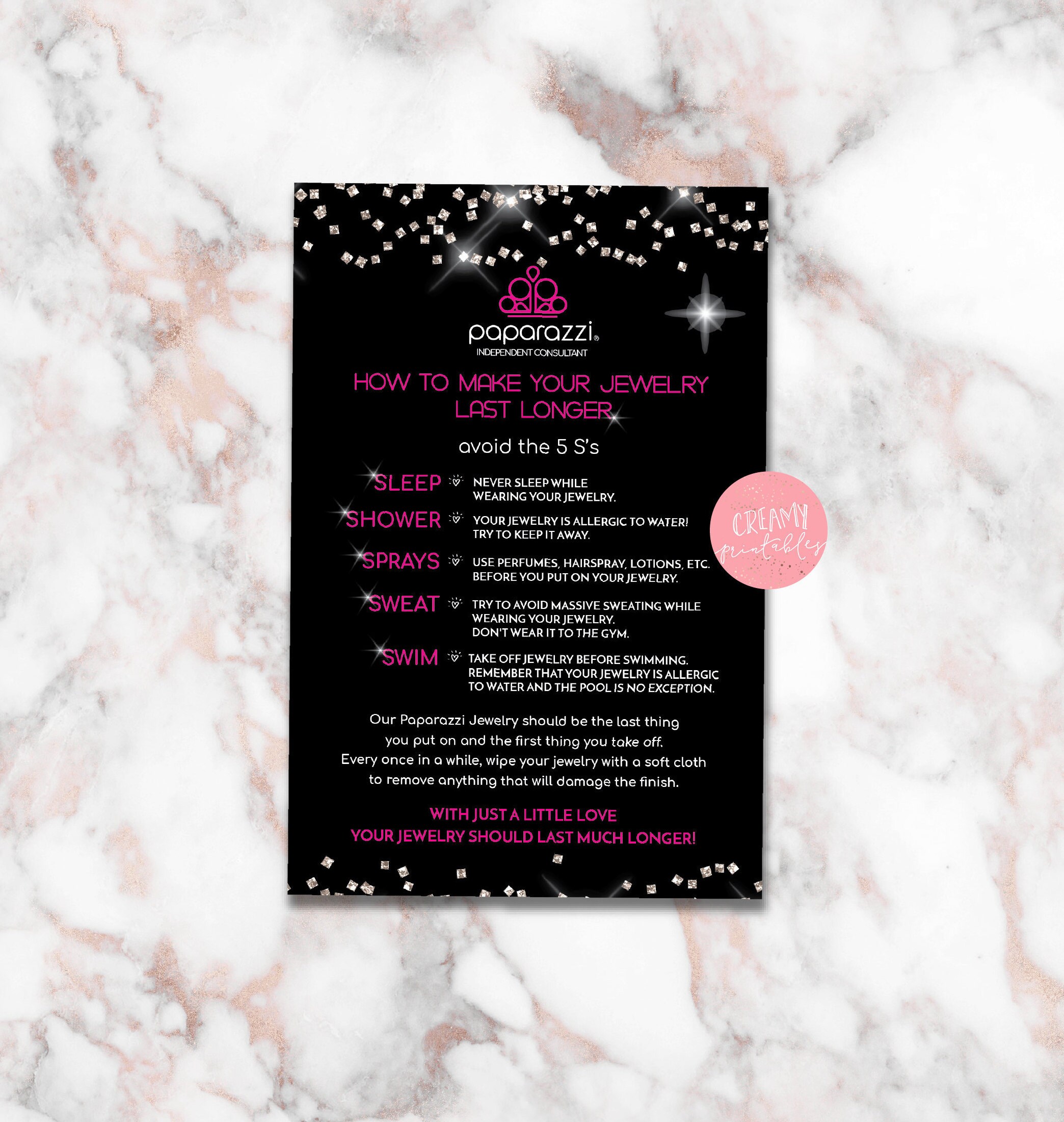 Printable Paparazzi Jewelry Care Instructions 4x6 Card | Etsy
