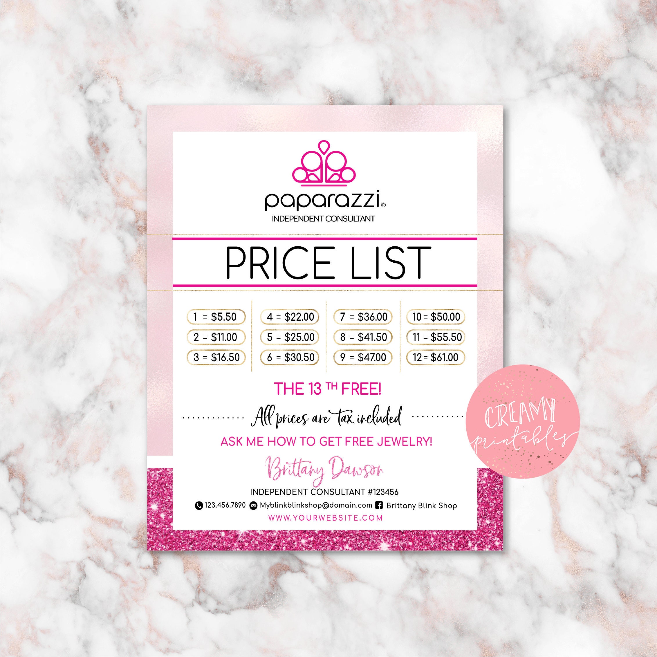 Printable Paparazzi Price list Price list 8x10 paparazzi | Etsy