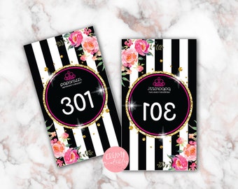 Printable Paparazzi numbers, Paparazzi Jewelry live sale numbers, Normal-Mirrored number tags, 001-500, Printable PDF, Stripe Flowers 11 -