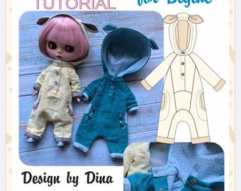 Blythe Overalls Patterns PDF and Tutorial Download - Blythe clothes - Blythe outfit