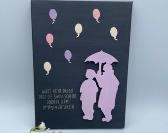 Wandbild Luftballon-Regen + Spruch - 18x24cm