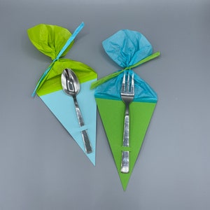Table decoration - cutlery holder for school enrollment - start of school - blue-green