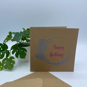 Karte inkl. Umschlag - Boho-Motiv / HAPPY BIRTHDAY, Format: Karte 13,5 x 13,5cm (geschlossen), Umschlag 14,0 x 14,0cm, braun-grau-pink