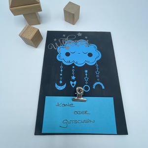 Gutscheinverpackung inkl. Karte + Klammer Willkommen + Wolke, silber / blau - 13 x 18cm