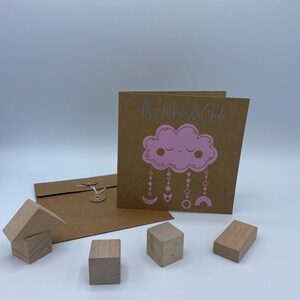 Karte inkl. Umschlag - Alles Liebe & Gute / süße Wolke, Format: Karte 13,5 x 13,5cm (geschlossen), Umschlag 14,0 x 14,0cm, braun-rosa-silber