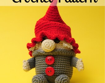 Gustav the Gnome - Crochet Gnome Pattern - Amigurumi Gnome Pattern - Crochet Troll Pattern - Amigurumi Troll Pattern - PDF Download