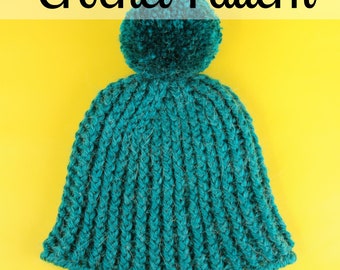 Ribbed Winter Hat - Crochet Winter Hat Pattern - Crochet Beanie Pattern - PDF Download