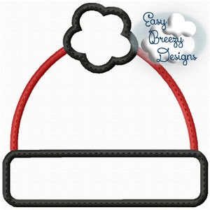 May include: A red and black Santa hat with a white pom-pom on top. The hat has a blank space for personalisation.