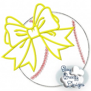 Bow Baseball Applique, Applique Baseball with Bow, Team Sport, Ball Applique - Digital File, Machine Embroidery Download