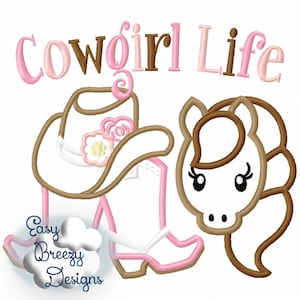 Cowgirl Life Embroidery Designs - Cowgirl Boots, Hat and Horse Face Applique Embroidery Design, Equestrian Design - Machine Embroidery Files
