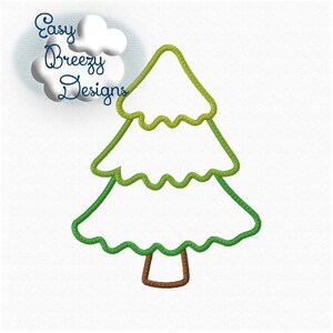 May include: A green and brown outline of a Christmas tree with three tiers. The tree has a wavy outline and a brown trunk.