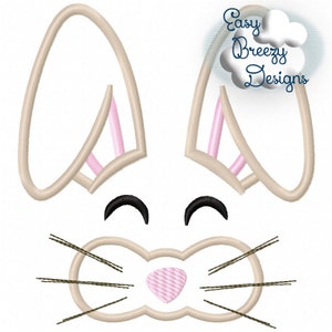 Bunny Face Boy Applique, Easter Bunny Embroidery Applique Design, Spring Animal Embroidery - Machine Embroidery Files - Digital Download