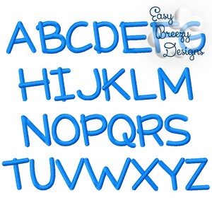 May include: A blue alphabet font with a 3D effect. The letters are outlined in a darker blue and have a slightly textured appearance.