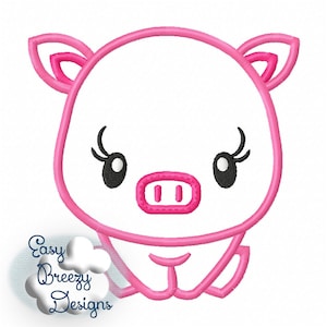 Party Piglet Applique, Party Animal Applique Embroidery Design - Machine Embroidery Files