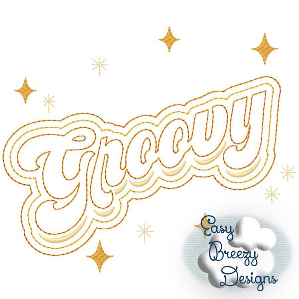 Groovy Applique Design, Raggy Groovy Applique Word Art, Retro Groovy, Hippie Embroidery Design - Download Only - Digital File