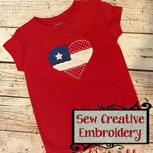 Flag Heart Raggy Applique Design, Raggy Embroidery, Rustic Flag Heart Design - Combo Vintage and Raggy Applique Techniques - Machine