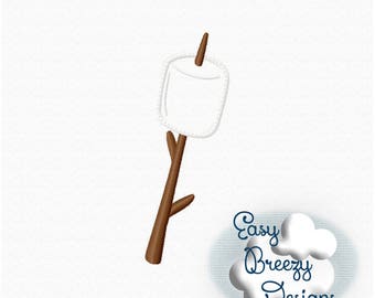 Toasted Marshmallow Applique Design, Marshmallow On a Stick Design, Glamping, Making S'mores - Machine Embroidery Files - Digital Download