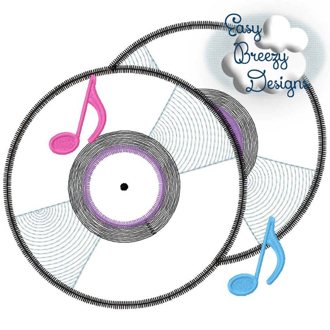 Groovy Vinyl Records Applique Design, Zig Zag Music Applique, Hippie